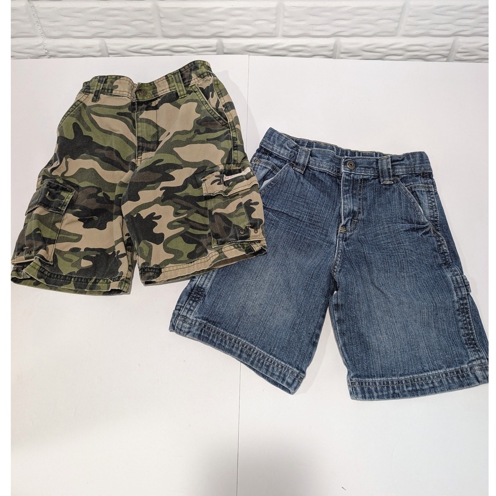 Lot 2 Vintage Boys Shorts Bugle Boy Camo Cargo Wrangler Denim Carpenter Size 7